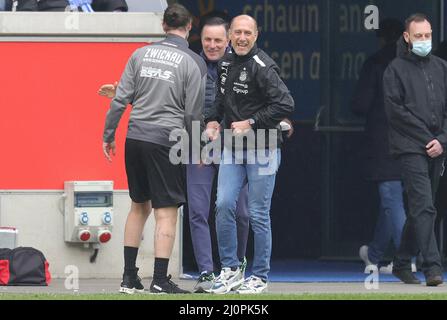 Duisburg, Germania. 20th Mar, 2022. Primo : 03/20/2022 Fuvuball, football, 3rd Bundesliga, stagione 2021/2022, MSV Duisburg - FSV Zwickau Schluvubel Coach: Joe Enochs Credit: dpa/Alamy Live News Foto Stock