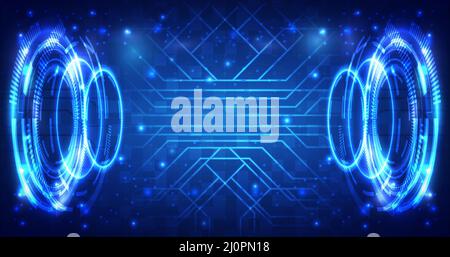 Futuristico schermo HUD luminoso Sci-Fi. Ingegnere dei dati. Astratto hologram hi-tech background. Realtà virtuale olografica di projetto Illustrazione Vettoriale