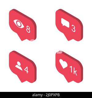 Simbolo di notifica isometrica dell'applicazione instagram. Pulsante dell'app Web per i social media. Icona illustrazione vettoriale . Illustrazione Vettoriale