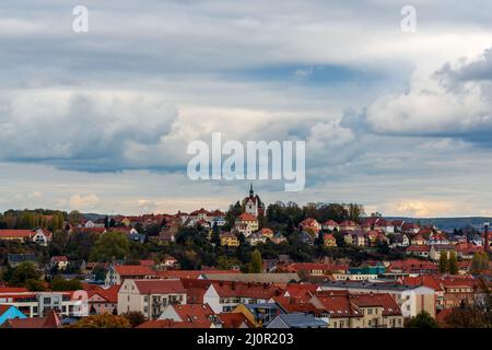 Vista panoramica dal Meissen Albrechtsburg sulla storica città vecchia Foto Stock