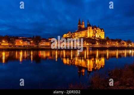 Vista panoramica su Albrechtsburg e sulla Cattedrale Meissen Foto Stock