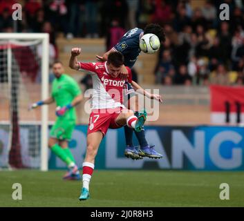 Monaco, Principato di Monaco. 20th Mar 2022. Aleksandr Golovin di AS Monaco durante il campionato francese Ligue 1 partita di calcio tra AS Monaco e Parigi Saint-Germain il 20 marzo 2022 allo stadio Louis II di Monaco Credit: Independent Photo Agency/Alamy Live News Foto Stock