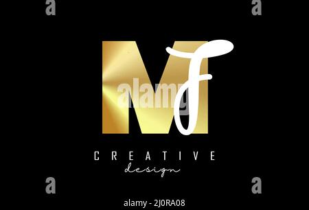 Logo Golden Letters MF dal design minimalista. Lettere M e F con tipografia geometrica e manoscritta. Illustrazione di Creative Vector con lettere. Illustrazione Vettoriale