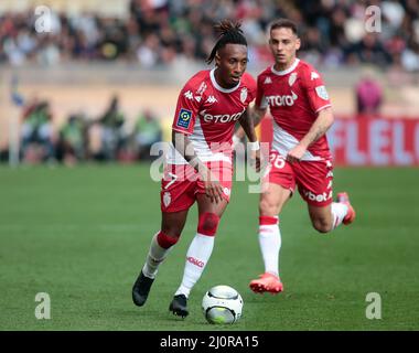 Monaco, Principato di Monaco. 20th Mar 2022. Gelson Martins di AS Monaco durante il campionato francese Ligue 1 partita di calcio tra AS Monaco e Parigi Saint-Germain il 20 marzo 2022 allo stadio Louis II di Monaco credito: Independent Photo Agency/Alamy Live News Foto Stock