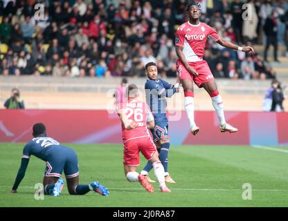 Monaco, Principato di Monaco. 20th Mar, 2022. Durante il campionato francese Ligue 1 partita di calcio tra MONACO E Parigi Saint-Germain il 20 marzo 2022 allo stadio Louis II di Monaco Credit: Independent Photo Agency/Alamy Live News Foto Stock