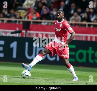 Monaco, Principato di Monaco. 20th Mar 2022. Youssouf Fofana di AS Monaco durante il campionato francese Ligue 1 partita di calcio tra AS Monaco e Parigi Saint-Germain il 20 marzo 2022 allo stadio Louis II di Monaco Credit: Independent Photo Agency/Alamy Live News Foto Stock