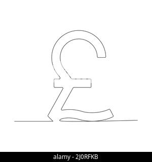 Sterlina britannica simbolo di disegno a una linea. Vettore isolato su bianco. Illustrazione Vettoriale