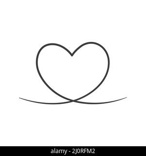 Icona linea cardiaca continua. Simbolo del contorno dell'amore. Vettore isolato su bianco. Illustrazione Vettoriale