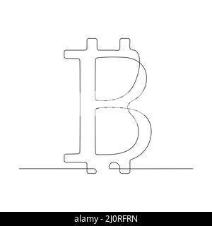 Simbolo di disegno Bitcoin a una linea. Simbolo di valuta criptata lineare. Vettore isolato su bianco. Illustrazione Vettoriale