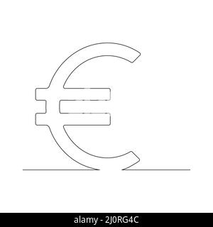Euro one line drawing symbol. Vector isolated on white. Illustrazione Vettoriale
