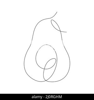 Avocado Fruit linea continua art. Avocado a metà disegno a mano. Illustrazione Vettoriale
