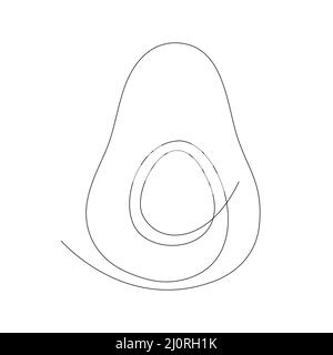 Avocado Fruit linea continua art. Avocado a metà disegno a mano. Illustrazione Vettoriale