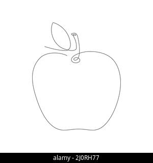 Apple Fruit linea continua art. Vector isolato su bianco. Illustrazione Vettoriale