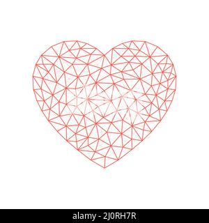 Forma a cuore rosso con linee collegate in polyblack. Simbolo del cuore astratto con forme lineari triangolari. Illustrazione Vettoriale