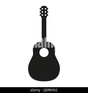 Icona chitarra. Silhouette nera. Strumento musicale. Illustrazione Vettoriale