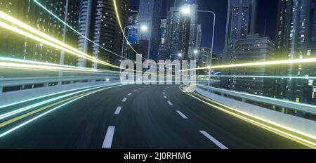 Movimento astratto strada urbana curvilinea con luce di sentiero Foto Stock