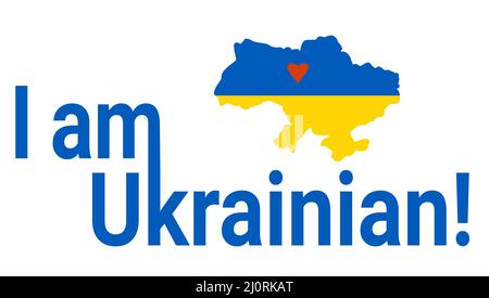 Mappa dell'Ucraina in giallo e blu. Colore della bandiera Ucraina. Testo in Inglese sono Ucraino. Illustrazione vettoriale. Per design e decorazione Illustrazione Vettoriale