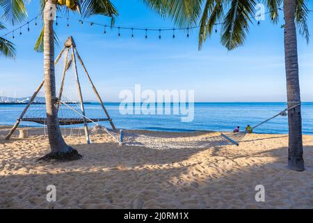 Na Jomtien spiaggia Pattaya Thailandia, bianco spiaggia tropicale durante il tramonto a Pattatya Najomtien Foto Stock