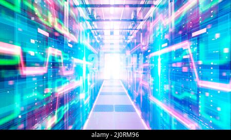 Algoritmi di illuminazione nel passaggio attraverso il ciberspazio, digitalizzando il concetto di mondo Foto Stock