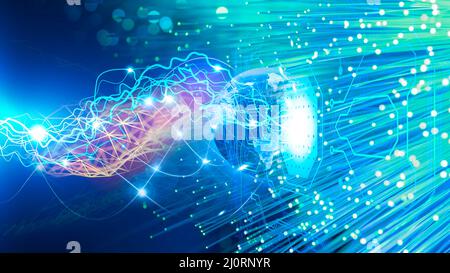 flusso di dati attraverso il chipset, concetto di trasformazione dei dati Foto Stock