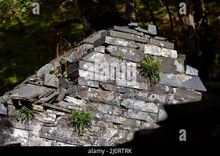 LLANBERIS, GALLES, Regno Unito - OTTOBRE 7 : edificio in disordine vicino alla vecchia miniera di ardesia a Llanberis in Galles il 7 Ottobre 2012 Foto Stock