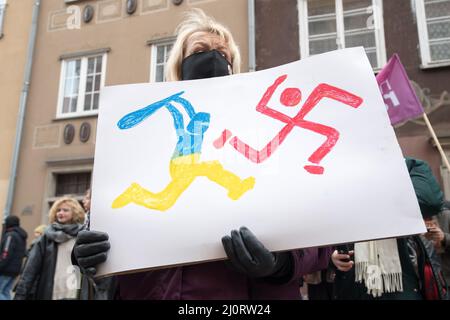 Protesta contro la guerra degli ucraini contro l'invasione russa sull'Ucraina. Danzica, Polonia, Marzo 6th 2022 © Wojciech Strozyk / Alamy Stock Photo Foto Stock