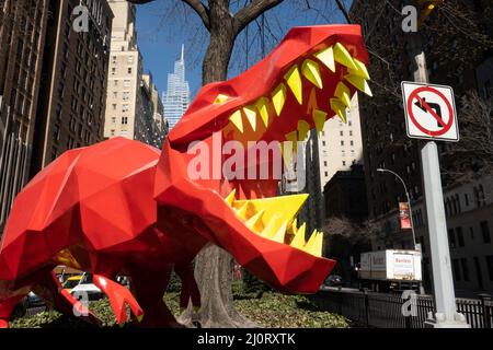 L'installazione di Idriss B di creature animali bizzarre sono in mostra a Murray Hill fino al 2023 febbraio, New York City, USA Foto Stock