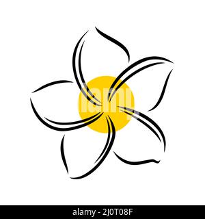 Frangipani o plumeria esotico fiore estivo. Frangipani inciso isolato su sfondo bianco. Illustrazione vettoriale del contorno Illustrazione Vettoriale