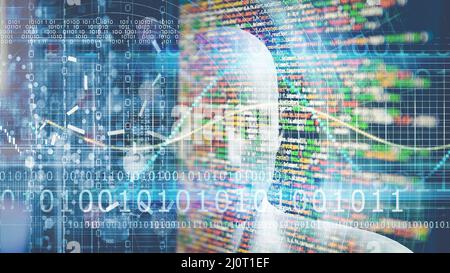 3D illustrazione per lo spionaggio dei dati nel cyberspazio, concetto di cybersicurezza Foto Stock