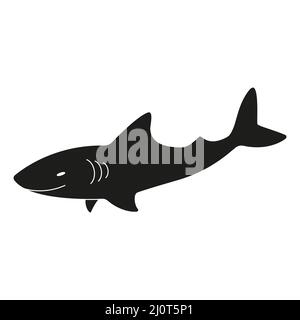 Silhouette squalo. Animale marino. Vettore isolato su bianco. Illustrazione Vettoriale