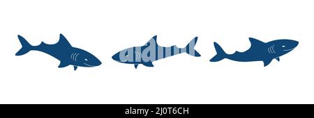 Silhouette squalo. Animale marino. Vettore isolato su bianco. Illustrazione Vettoriale