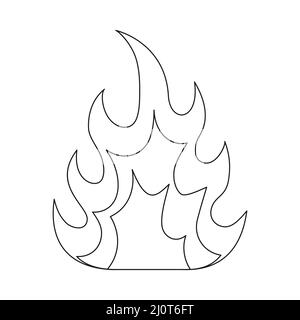 Simbolo della linea antincendio. Forma del contorno della fiamma del fuoco. Segnale lineare di avvertenza. Vettore isolato su sfondo bianco. Illustrazione Vettoriale
