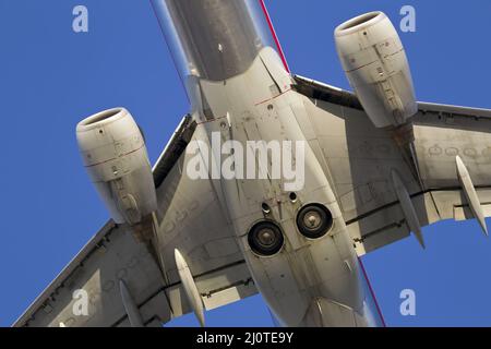 A Commercial Aircraft Takes Off At An International Airport Stock Photo