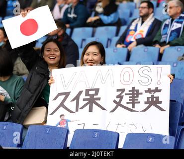 Sabadell, Barcellona, Spagna. 20th Mar 2022. Barcellona Spagna 20.03.2022 sostenitori RCD Mallorca durante la Liga Santander tra Espanyol e RCD Mallorca allo stadio RCDE il 20 marzo 2022 a Barcellona. (Credit Image: © Xavi Urgeles/ZUMA Press Wire) Foto Stock