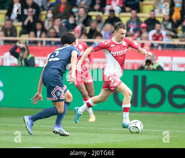 Monaco, Principato di Monaco. 20th Mar 2022. Aleksandr Golovin di AS Monaco durante il campionato francese Ligue 1 partita di calcio tra AS Monaco e Parigi Saint-Germain il 20 marzo 2022 allo stadio Louis II di Monaco Credit: Independent Photo Agency/Alamy Live News Foto Stock