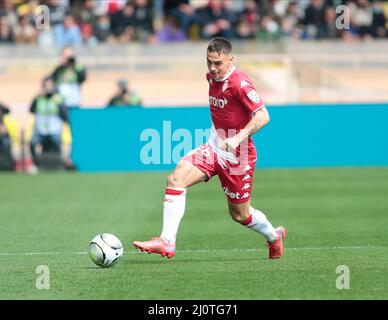 Monaco, Principato di Monaco. 20th Mar 2022. Ruben Aguilar di AS Monaco durante il campionato francese Ligue 1 partita di calcio tra AS Monaco e Parigi Saint-Germain il 20 marzo 2022 allo stadio Louis II di Monaco credito: Independent Photo Agency/Alamy Live News Foto Stock