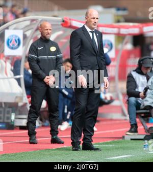 Monaco, Principato di Monaco. 20th Mar 2022. Philippe Clement di AS Monaco durante il campionato francese Ligue 1 partita di calcio tra AS Monaco e Parigi Saint-Germain il 20 marzo 2022 allo stadio Louis II di Monaco credito: Independent Photo Agency/Alamy Live News Foto Stock