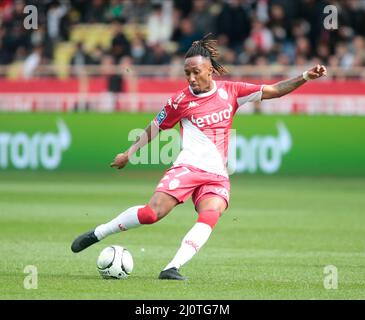 Monaco, Principato di Monaco. 20th Mar 2022. Gelson Martins di AS Monaco durante il campionato francese Ligue 1 partita di calcio tra AS Monaco e Parigi Saint-Germain il 20 marzo 2022 allo stadio Louis II di Monaco credito: Independent Photo Agency/Alamy Live News Foto Stock