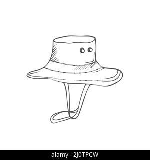 Cappello da uomo. Headdress per scouts del ragazzo. Cappello per escursioni o hunting.Vector illustrazione in stile doodle Illustrazione Vettoriale