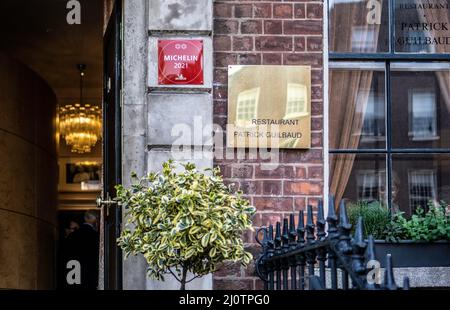 Ristorante Patrick Guilbaud in Upper Merrion Street, Dublino, Irlanda, un raffinato ristorante che attualmente ospita due stelle Michelin. Foto Stock