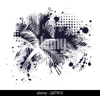 Astrazione dell'albero della palma con i blot. Stampa T-shirt. Illustrazione vettoriale Illustrazione Vettoriale