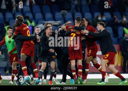 Roma, Italia. 20th Mar, 2022. Durante la serie Una partita di calcio tra Roma e Lazio allo stadio olimpico. Credit: Riccardo De Luca - Update Images/Alamy Live News Foto Stock