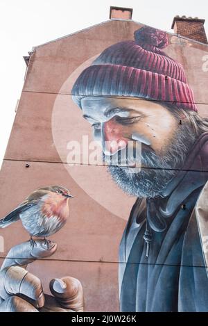 Murales dipinti sulle pareti si trovano sul Glasgow Mural Art Trail. Alcuni sono stati commissionati appositamente, come questo da 'Mug' Foto Stock