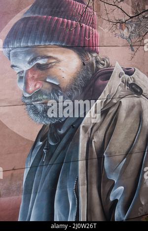 Murales dipinti sulle pareti si trovano sul Glasgow Mural Art Trail. Alcuni sono stati commissionati appositamente, come questo da 'Mug' Foto Stock