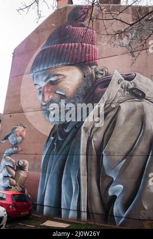 Murales dipinti sulle pareti si trovano sul Glasgow Mural Art Trail. Alcuni sono stati commissionati appositamente, come questo da 'Mug' Foto Stock