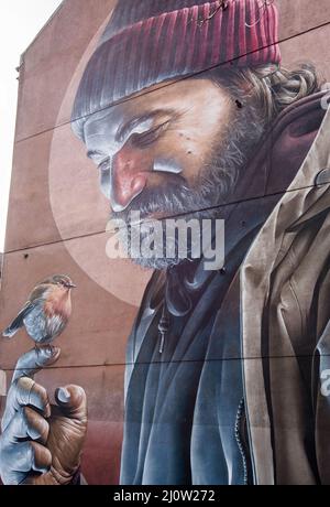 Murales dipinti sulle pareti si trovano sul Glasgow Mural Art Trail. Alcuni sono stati commissionati appositamente, come questo da 'Mug' Foto Stock