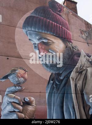 Murales dipinti sulle pareti si trovano sul Glasgow Mural Art Trail. Alcuni sono stati commissionati appositamente, come questo da 'Mug' Foto Stock