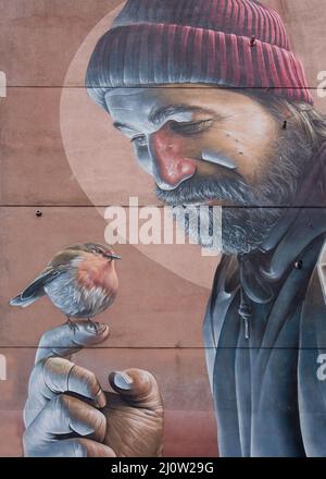 Murales dipinti sulle pareti si trovano sul Glasgow Mural Art Trail. Alcuni sono stati commissionati appositamente, come questo da 'Mug' Foto Stock