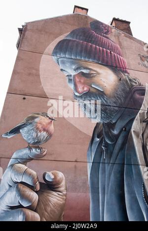 Murales dipinti sulle pareti si trovano sul Glasgow Mural Art Trail. Alcuni sono stati commissionati appositamente, come questo da 'Mug' Foto Stock