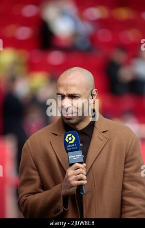 Monaco. 20th Mar 2022. Thierry Henry ex Monaco durante il campionato francese Ligue 1 partita di calcio tra Monaco e Parigi Saint-Germain il 20 marzo 2022 allo stadio Louis II di Monaco - Foto Nderim Kaceli / DPPI Credit: DPPI Media/Alamy Live News Foto Stock